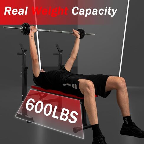 GLFERA Adjustable Weight Bench with Squat Rack, Bench Press Strength Training Bench with Dip Station, Folding Multifunctional Workout Bench for Home Gym in Saudi Arabia