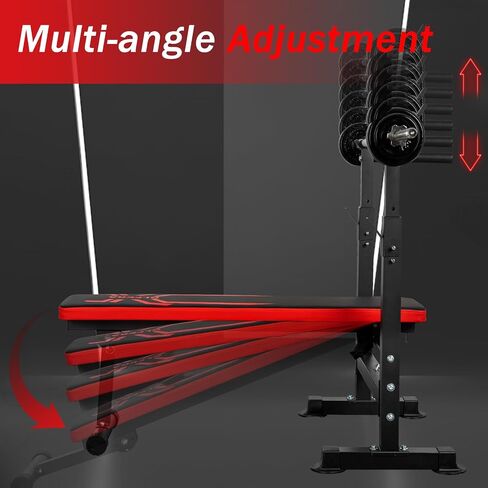 GLFERA Adjustable Weight Bench with Squat Rack, Bench Press Strength Training Bench with Dip Station, Folding Multifunctional Workout Bench for Home Gym in Saudi Arabia
