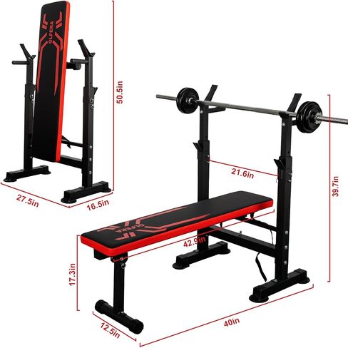 GLFERA Adjustable Weight Bench with Squat Rack, Bench Press Strength Training Bench with Dip Station, Folding Multifunctional Workout Bench for Home Gym in Saudi Arabia
