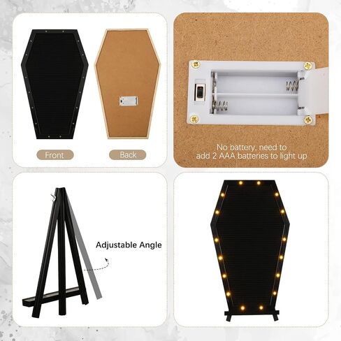 لوحة رسائل التابوت من Colarr مدمجة بأضواء LED لديكور عيد الميلاد لوحة شعر سوداء مع حامل، 500+ حرف لوحة رسائل بيضاء مسبقة القطع مع حقيبة تخزين من الكتان، لوحة ديكور المنزل، 16.54 × 10.47 بوصة in Kuwait
