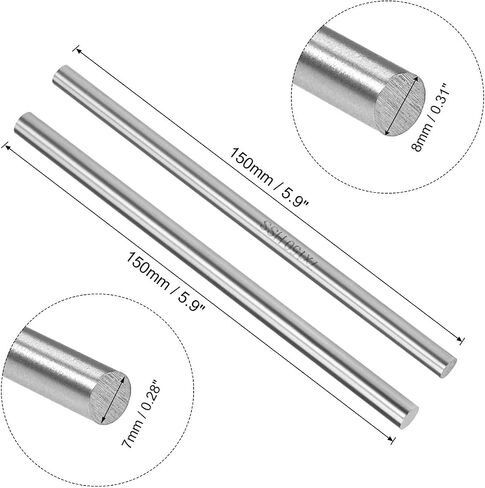 uxcell Round Steel Rod Set, 7mm and 8mm Lathe Bar Stock Tool 150mm Long, for Shaft Gear Drill Lathes Boring Machine Turning Miniature Axle, Cylindrical Pin DIY Craft Tool, 4pcs in Saudi Arabia