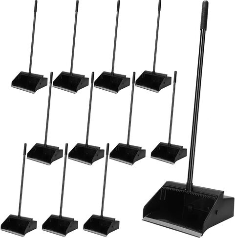4 Pcs Lobby Dust Pan 36.6 Inch Upright Dust Pan with Serrated Yoke Dustpan Long Handle Plastic Commercial Dustpan for Wet Dry Floor Cleaning Home Office Restaurant Indoor Outdoor Use (Black) in Saudi Arabia