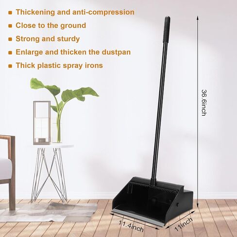 4 Pcs Lobby Dust Pan 36.6 Inch Upright Dust Pan with Serrated Yoke Dustpan Long Handle Plastic Commercial Dustpan for Wet Dry Floor Cleaning Home Office Restaurant Indoor Outdoor Use (Black) in Saudi Arabia