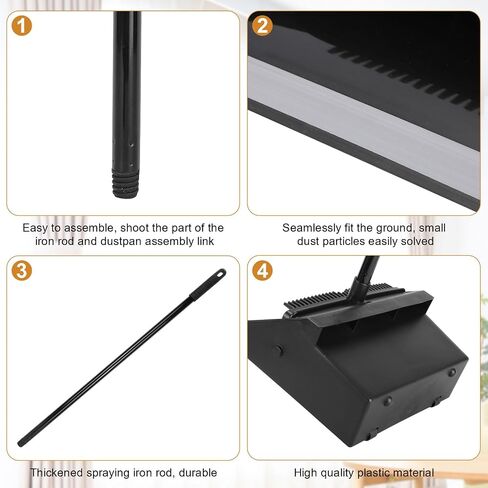 4 Pcs Lobby Dust Pan 36.6 Inch Upright Dust Pan with Serrated Yoke Dustpan Long Handle Plastic Commercial Dustpan for Wet Dry Floor Cleaning Home Office Restaurant Indoor Outdoor Use (Black) in Saudi Arabia