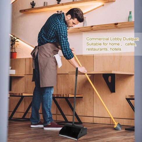 4 Pcs Lobby Dust Pan 36.6 Inch Upright Dust Pan with Serrated Yoke Dustpan Long Handle Plastic Commercial Dustpan for Wet Dry Floor Cleaning Home Office Restaurant Indoor Outdoor Use (Black) in Saudi Arabia