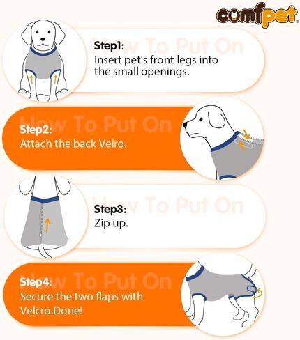 بدلة تعافي لجراحة الكلاب من COMFPET مع سحاب، قطعة واحدة للكلاب الذكور من أجل التعقيم، والمحايد، ومكافحة اللعق، وحالات الجلد، وسلس البول، وبدلة داخلية للكلاب بديلة للطوق الإلكتروني المخروطي، متوسط ​​(رمادي) in Saudi Arabia