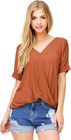 Double Zero Women's Surplice V-Neck Soft Casual Top in Saudi Arabia