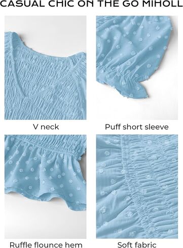 قمصان MIHOLL Peplum للنساء صيفية لطيفة قصيرة بيبي دول بأكمام منتفخة بلوزات أنيقة غير رسمية بأكمام قصيرة ورقبة على شكل V in Kuwait