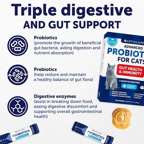 Cat Probiotics - Supports Digestion & Gut Health - Immunity Support - Nutrient Absorption - Digestive Enzymes - 30 Sticks in Kuwait