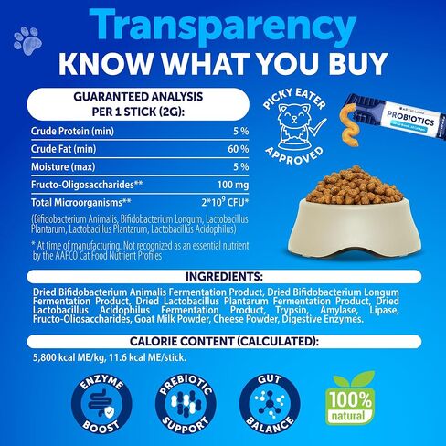 Cat Probiotics - Supports Digestion & Gut Health - Immunity Support - Nutrient Absorption - Digestive Enzymes - 30 Sticks in Kuwait
