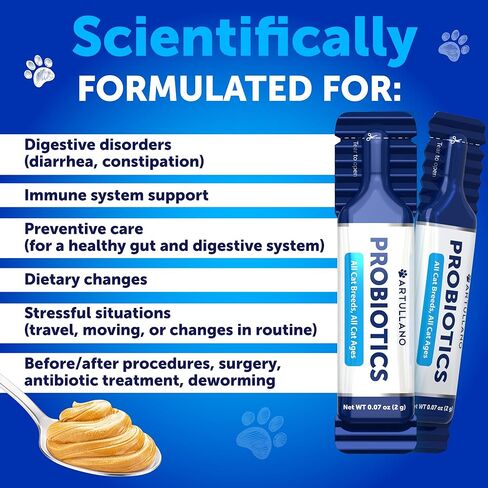 Cat Probiotics for Gut Health & Immunity - Digestive Enzymes Included - Supports Digestion & Nutrient Absorption - 30 Sticks in Kuwait