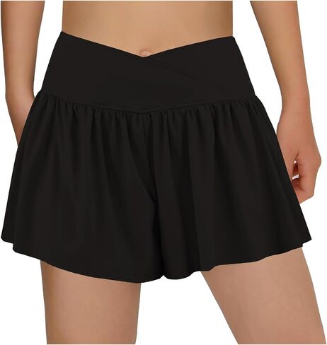 MORFORU Athletic Tennis Skirt Skorts for Women with Pockets 2 in 1 High Waisted Crossover Running Skirt Spandex Workout in Saudi Arabia