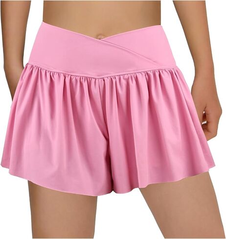 MORFORU Athletic Tennis Skirt Skorts for Women with Pockets 2 in 1 High Waisted Crossover Running Skirt Spandex Workout in Saudi Arabia