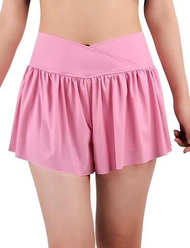 MORFORU Athletic Tennis Skirt Skorts for Women with Pockets 2 in 1 High Waisted Crossover Running Skirt Spandex Workout in Saudi Arabia