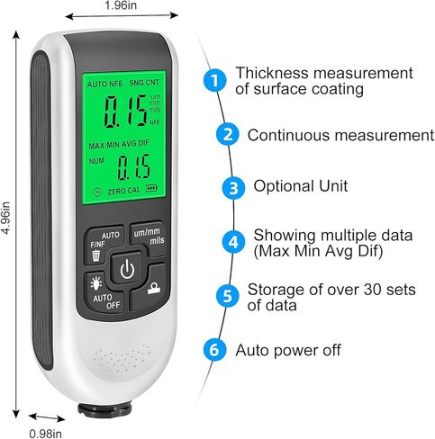 جهاز قياس سمك طلاء السيارة من أو بي دي ريسورس لمشتري السيارات المستعملة، شاشة عرض واضحة ABS، اختبار ذكي عالي الدقة، التعرف تلقائيًا على الركيزة لقياس سمك طلاء السيارات in Kuwait