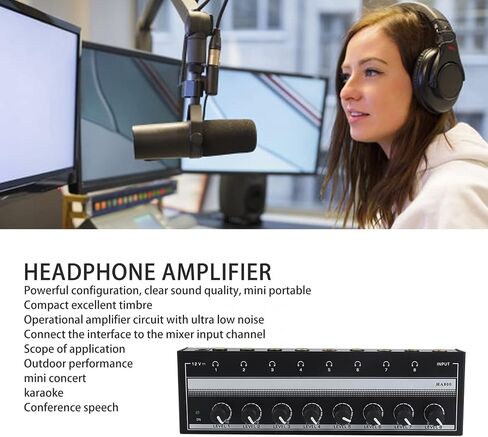 Headphone Amplifier - 8 Channel Mini Headphone Amp, Portable Stereo Headphone Amplifier, Bass Headphone Amp for Studio and Stage 100 to 240V in Saudi Arabia