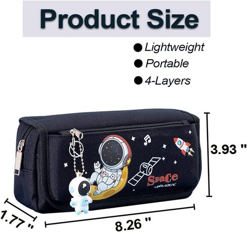 مقلمة BAUBLE CROWN للأولاد، حافظة أقلام كرتونية ذات سعة كبيرة للفتيات، حامل أقلام لطلاب المدارس، صندوق تخزين للأطفال مع قلادة رائد فضاء (أزرق، طبقتان) in Kuwait