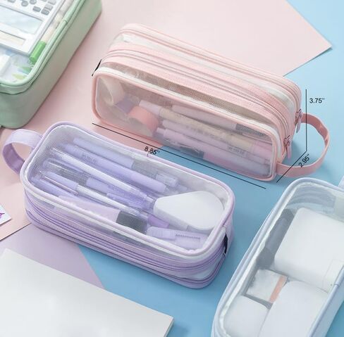 Friinder Large Grid Mesh Bag Two Compartment Stationery Organizer Multi-Color Marker Pouch for Adults Office Business Holiday Gift in Saudi Arabia