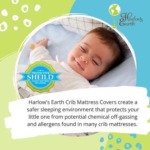 غطاء مرتبة سرير الأطفال من Harlow's Earth - مقاوم للماء - حماية آمنة للنوم من المراتب السامة الناتجة عن الغازات، حاجز محكم بين المواد الكيميائية وطفلك in Kuwait