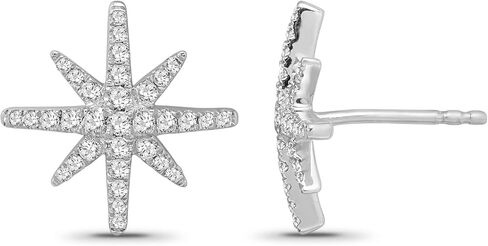 ARAIYA FINE JEWELRY Gift For Mothers Day Sterling Silver Diamond Star Stud Earrings (3/8 cttw, I-J Color, I2-I3 Clarity) in Kuwait