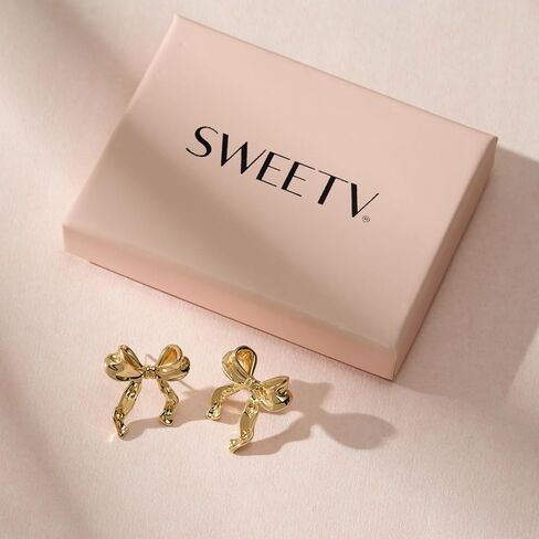 SWEETV أقراط على شكل فيونكة ذهبية/فضية للنساء، 925 من الفضة الاسترليني على شكل عقدة على شكل شريط على شكل قطرة، إكسسوارات مجوهرات يومية هدايا عيد الحب in Saudi Arabia