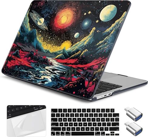 Yebiseven لجهاز MacBook Air 13.6 بوصة M3/M2 حافظة 2024 2022 إصدار A3113/A2681، حافظة بلاستيكية صلبة للكمبيوتر المحمول مع غطاء لوحة المفاتيح وواقي لوحة التتبع ومحولين OTG، الفاوانيا المجردة in Kuwait