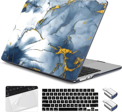 Yebiseven لجهاز MacBook Air 13.6 بوصة M3/M2 حافظة 2024 2022 إصدار A3113/A2681، حافظة بلاستيكية صلبة للكمبيوتر المحمول مع غطاء لوحة المفاتيح وواقي لوحة التتبع ومحولين OTG، الفاوانيا المجردة in Kuwait
