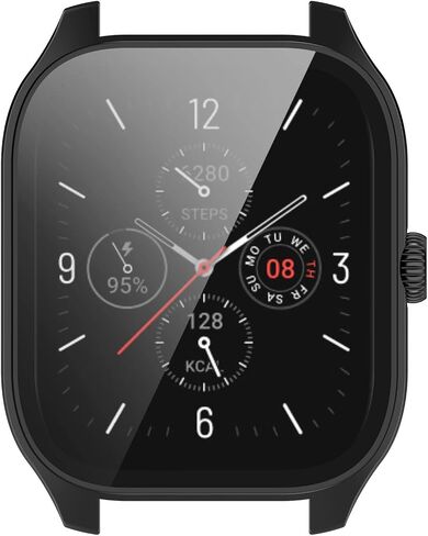 متوافق مع غطاء حافظة Amazfit GTS 4، حافظة واقية من البولي كربونات مقاومة للخدش مع واقي شاشة من الزجاج المقوى عالي الدقة لساعة Amazfit GTS 4 الذكية (ليس لـ GTS4 Mini) (أسود) in Kuwait