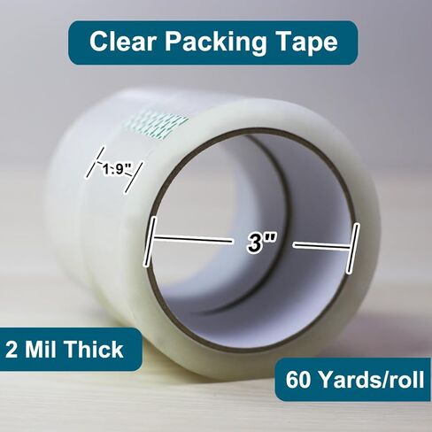 شريط تعبئة Toptoo 12 لفة مع موزعين، شريط تغليف شديد التحمل للشحن والتعبئة المتحركة، 1.88 بوصة × 60 ياردة، 60 ياردة لكل لفة، 720 ياردة إجمالية in Kuwait