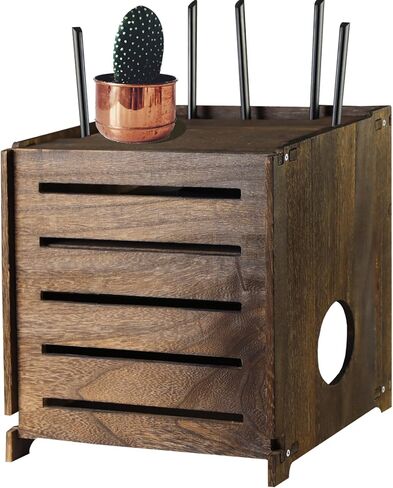 صندوق واي فاي صندوق راوتر خشبي قديم فحمي وصندوق تخزين مودم، صندوق واي فاي خشبي مزدوج الطبقة لا يوجد خزانة راوتر تحجب الإشارة in Kuwait