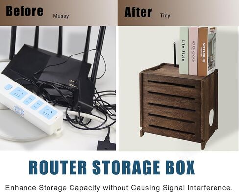 صندوق واي فاي صندوق راوتر خشبي قديم فحمي وصندوق تخزين مودم، صندوق واي فاي خشبي مزدوج الطبقة لا يوجد خزانة راوتر تحجب الإشارة in Kuwait