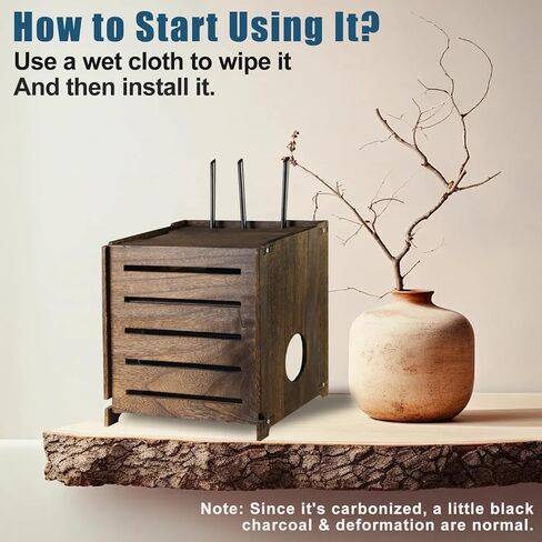 صندوق واي فاي صندوق راوتر خشبي قديم فحمي وصندوق تخزين مودم، صندوق واي فاي خشبي مزدوج الطبقة لا يوجد خزانة راوتر تحجب الإشارة in Kuwait