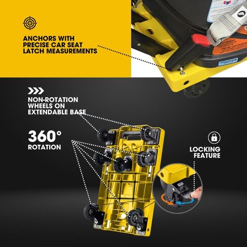 عربة سفر دوللي لمقعد السيارة للمطار: حاملة مقعد السيارة الآمنة/عربة المرافق مع مثبتات مزلاج دقيقة. عربة ترولي قابلة للطي بعجلات 7 360 درجة. يناسب مقاسات حقائب اليد مع خطافات فيلكرو in Kuwait