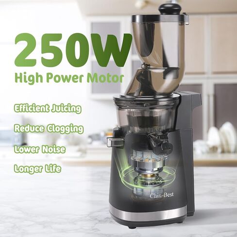 Chin-Best 250 Watt High Power Juicer - Juicer Machines with 3.5-inch (88mm) Large Feed Chute- Masticating Juicer with 96% juice yield for Fruits and Vegetables, Easy Clean, Black in Saudi Arabia