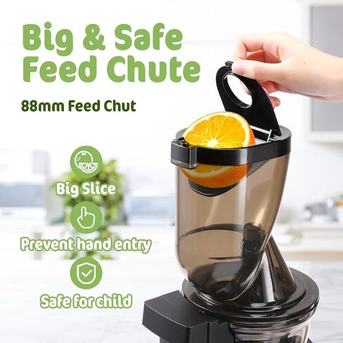 Chin-Best 250 Watt High Power Juicer - Juicer Machines with 3.5-inch (88mm) Large Feed Chute- Masticating Juicer with 96% juice yield for Fruits and Vegetables, Easy Clean, Black in Saudi Arabia