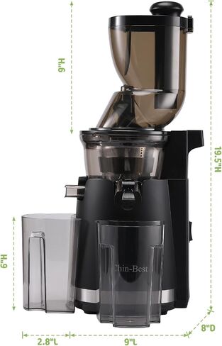 Chin-Best 250 Watt High Power Juicer - Juicer Machines with 3.5-inch (88mm) Large Feed Chute- Masticating Juicer with 96% juice yield for Fruits and Vegetables, Easy Clean, Black in Saudi Arabia