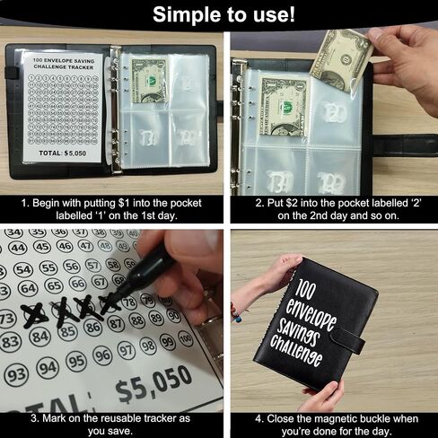 100 Day Savings Challenge - Money Saving Binder with Cash Envelopes - Money Saver Book, Premium Quality Features for Smart Budgeting, and Lasting Impact on Your Financial Journey to Save $5,050 in Saudi Arabia