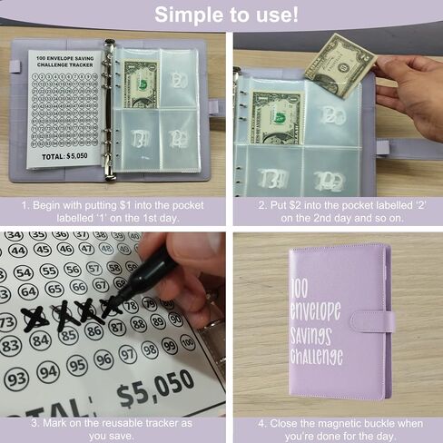 100 Day Savings Challenge - Money Saving Binder with Cash Envelopes - Money Saver Book, Premium Quality Features for Smart Budgeting, and Lasting Impact on Your Financial Journey to Save $5,050 in Saudi Arabia