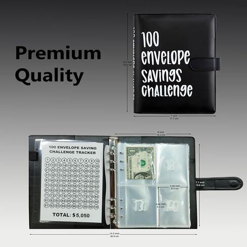 100 Day Savings Challenge - Money Saving Binder with Cash Envelopes - Money Saver Book, Premium Quality Features for Smart Budgeting, and Lasting Impact on Your Financial Journey to Save $5,050 in Saudi Arabia