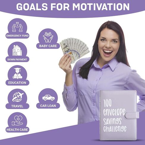 100 Day Savings Challenge - Money Saving Binder with Cash Envelopes - Money Saver Book, Premium Quality Features for Smart Budgeting, and Lasting Impact on Your Financial Journey to Save $5,050 in Saudi Arabia
