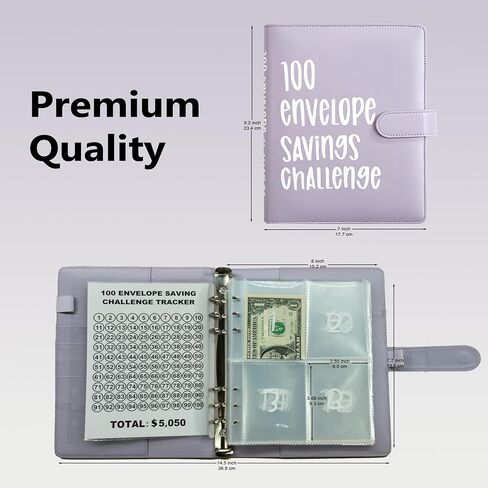 100 Day Savings Challenge - Money Saving Binder with Cash Envelopes - Money Saver Book, Premium Quality Features for Smart Budgeting, and Lasting Impact on Your Financial Journey to Save $5,050 in Saudi Arabia