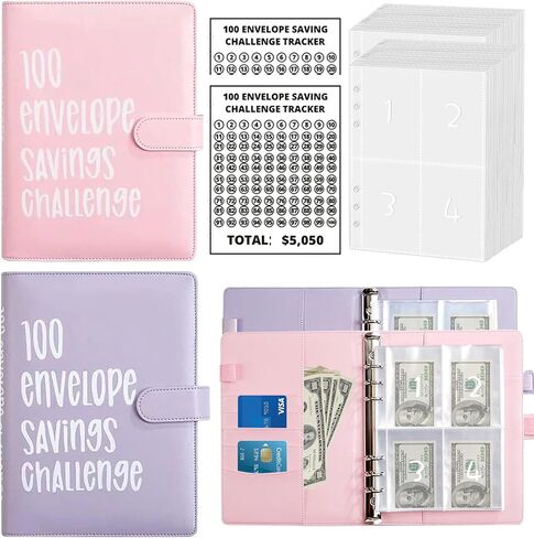 100 Day Savings Challenge - Money Saving Binder with Cash Envelopes - Money Saver Book, Premium Quality Features for Smart Budgeting, and Lasting Impact on Your Financial Journey to Save $5,050 in Saudi Arabia