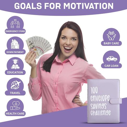 100 Day Savings Challenge - Money Saving Binder with Cash Envelopes - Money Saver Book, Premium Quality Features for Smart Budgeting, and Lasting Impact on Your Financial Journey to Save $5,050 in Saudi Arabia
