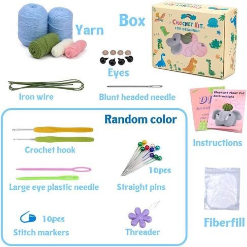 طقم كروشيه الفيل من لوف مي للمبتدئين، طقم حيوانات كروشيه، طقم كروشيه للمبتدئين مع تعليمات فيديو خطوة بخطوة للبالغين والأطفال، فن الحرف اليدوية باللون الأزرق in Kuwait