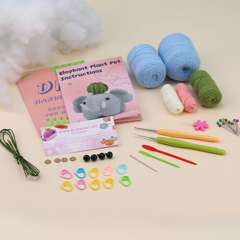 طقم كروشيه الفيل من لوف مي للمبتدئين، طقم حيوانات كروشيه، طقم كروشيه للمبتدئين مع تعليمات فيديو خطوة بخطوة للبالغين والأطفال، فن الحرف اليدوية باللون الأزرق in Kuwait