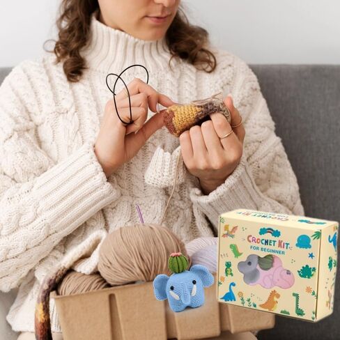 طقم كروشيه الفيل من لوف مي للمبتدئين، طقم حيوانات كروشيه، طقم كروشيه للمبتدئين مع تعليمات فيديو خطوة بخطوة للبالغين والأطفال، فن الحرف اليدوية باللون الأزرق in Kuwait