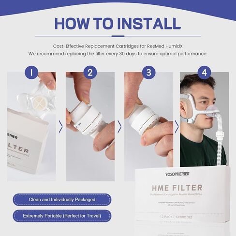 HME Filter, Replacement Cartridges for ResMed HumidX Plus, Compatible with Airmini CPAP Machine & P10 Nasal Pillows, N20 and N30 Nasal Masks, 12-Pack Cartridges in Saudi Arabia