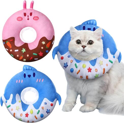 libfrnt 2 جهاز كمبيوتر شخصى القط المخروط طوق لينة، لطيف القط دونات قابل للتعديل القط الانتعاش طوق الإليزابيثي المخاريط لوقف لعق مخروط الرقبة المضادة لدغة للقطط الحيوانات الأليفة القطط بعد الجراحة، الأرنب والدلافين (ق) in Kuwait