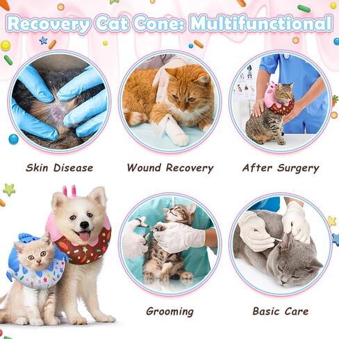 libfrnt 2 جهاز كمبيوتر شخصى القط المخروط طوق لينة، لطيف القط دونات قابل للتعديل القط الانتعاش طوق الإليزابيثي المخاريط لوقف لعق مخروط الرقبة المضادة لدغة للقطط الحيوانات الأليفة القطط بعد الجراحة، الأرنب والدلافين (ق) in Kuwait