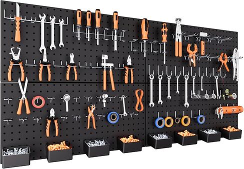 INCLY 158PCS Metal Pegboard Wall Organizer, 48x24 Inch Black Pegboard Panels Tool Organizer Kit with Accessories Hooks and Bins, Peg Board Utility Tool Storage for Garage Workbench Shed in Saudi Arabia